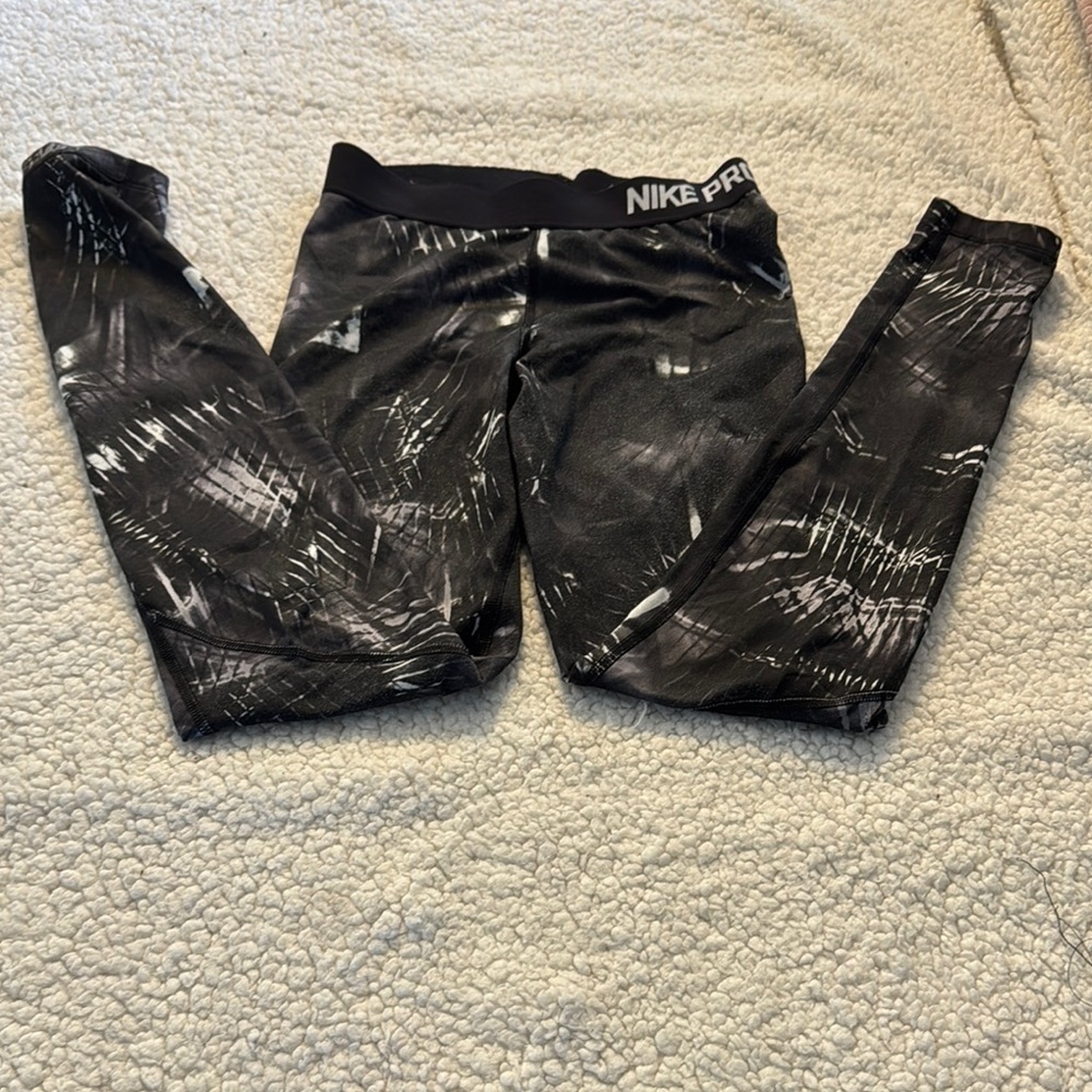Nike Pro Black Shiny Leggings with Abstract Design